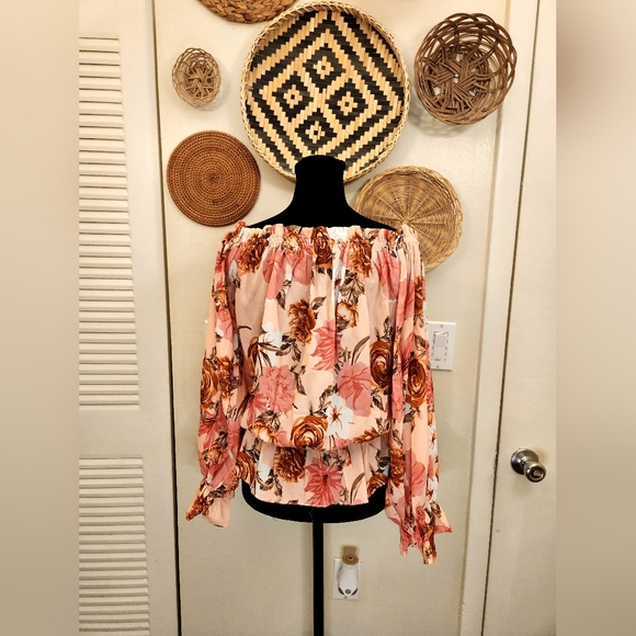 Boho Off The Shoulder Long Sleeve Floral Blouse - Picture 13 of 14